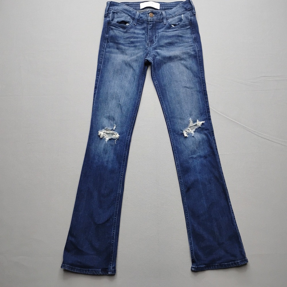 Hollister Bootcut Jeans Womens 5R  Blue Distressed Denim Low Rise